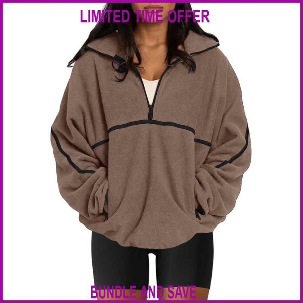 Oversized Half Zip Sherpa Fleece Pullover with Pockets
